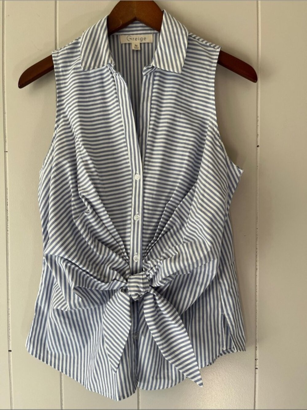 Blue & White Striped  Sleeveless Shirt